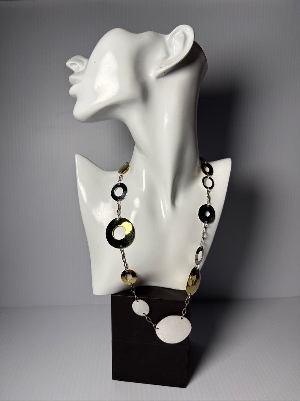 RLM Robert Lee Morris Two-Tone Brass & Silver Disc Necklace